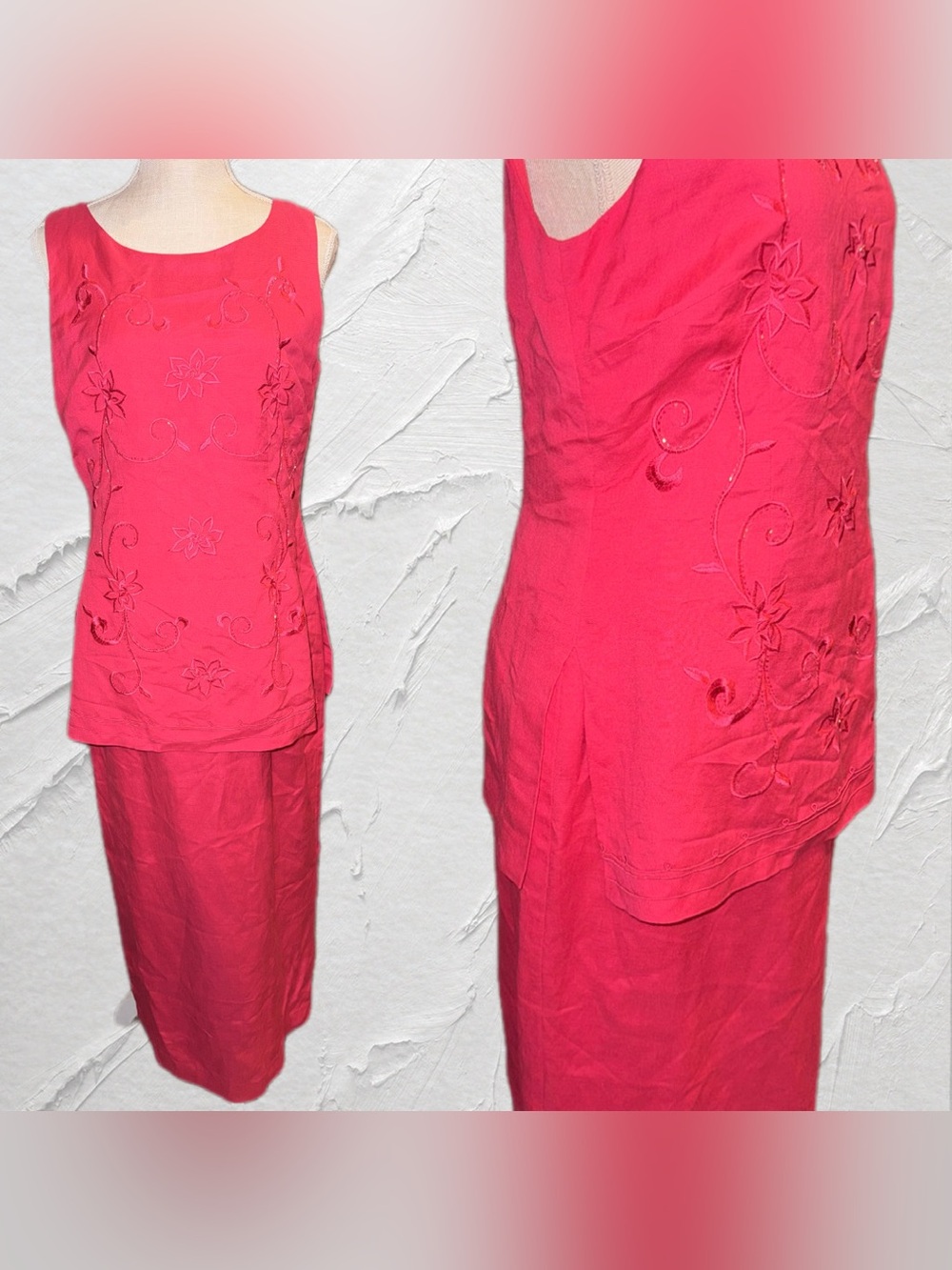 Jessica Howard Embroidered Sleeveless maxi dress. Linen Blend Barbie Pink SZ 10